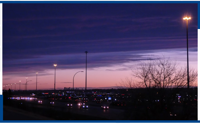 Nighttime in the city of Airdrie, Alberta, Canada.
