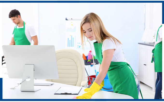 Expert office cleaners employing effective solutions for a clean and organized office space.